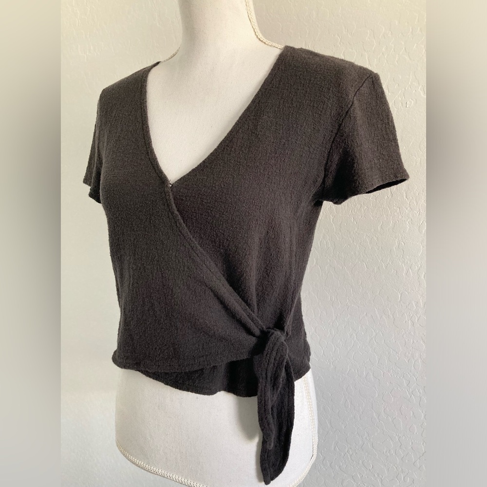 Madewell Texture & Thread Gray Cotton Wrap Tie Short Sleeve Top Size XS